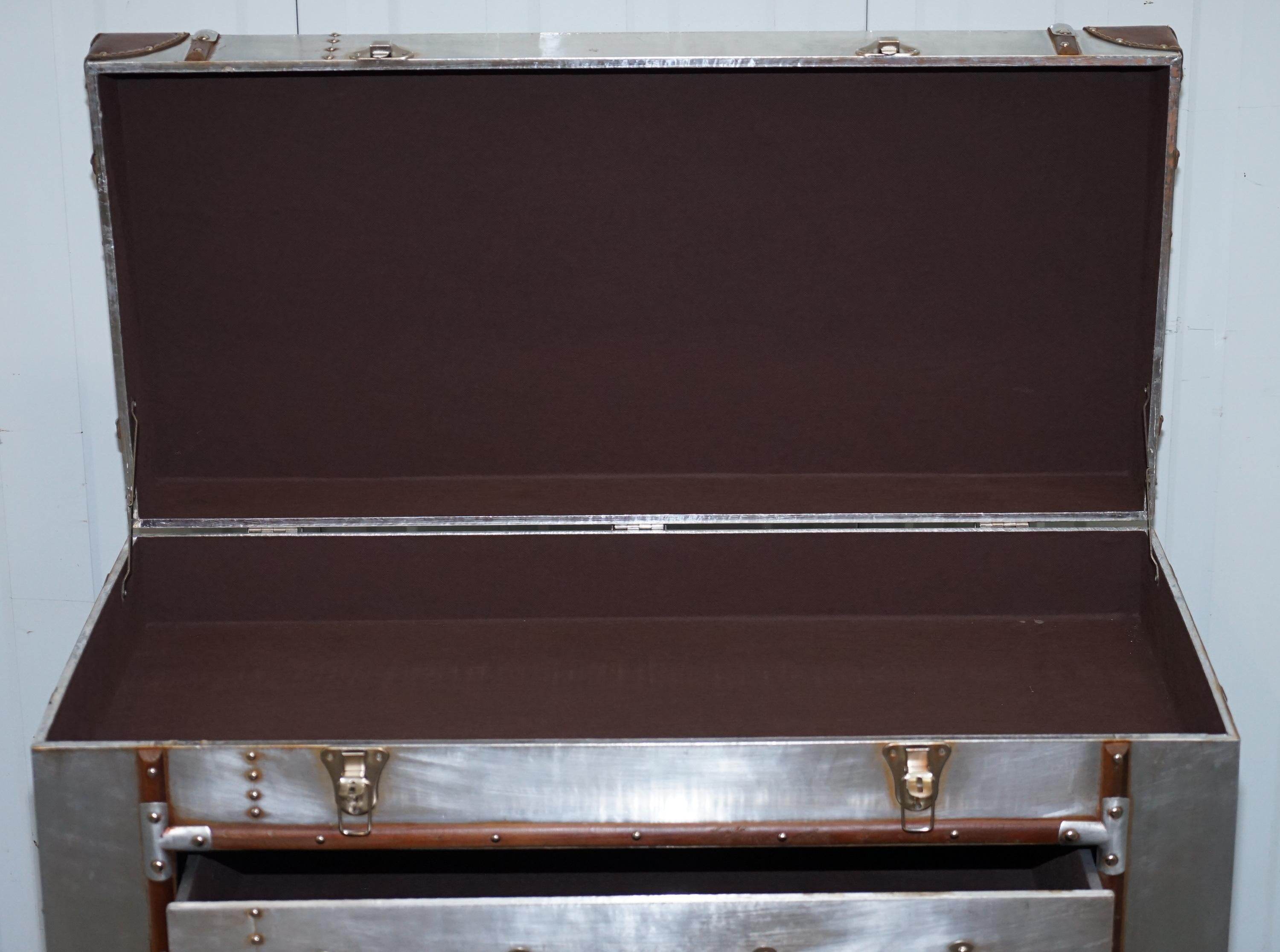 Brand New Aluminium and Brown Leather Aviator Chest of Drawers Seriously Cool 7