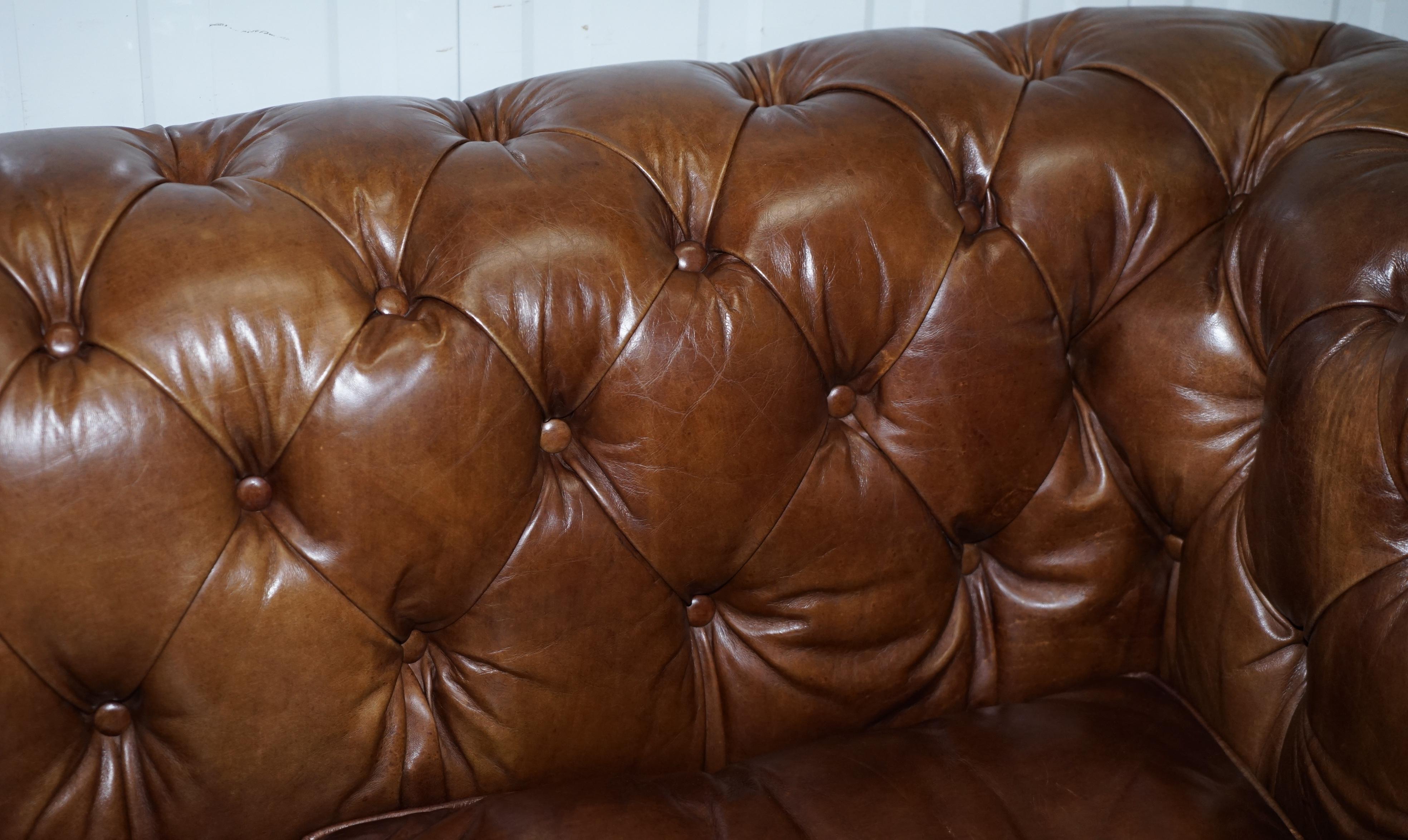 Hand-Crafted 1 of 2 Timothy Oulton Halo Westminster Brown Leather Chesterfield Sofas