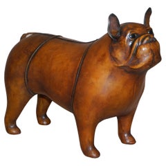New Old Stock Liberty Style Omersa Brown Leather Footstool French Bulldog
