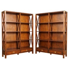 Stunning Pair of Military Campaign Bookcases with Two Drawers