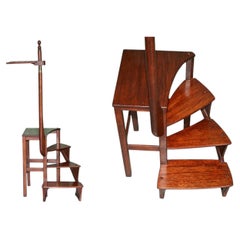 STUNNING ARTS & CRAFTS ENGLISH ANTIQUE LiBRARY STEPS WITH BOOK REST TO THE TOP