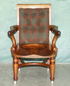 GRANDE SEDIA DA SCRIVANIA ANTICA INGLESE DEL 1840 CIRCA, IN MOGANO E TARTAN SCOZZESE