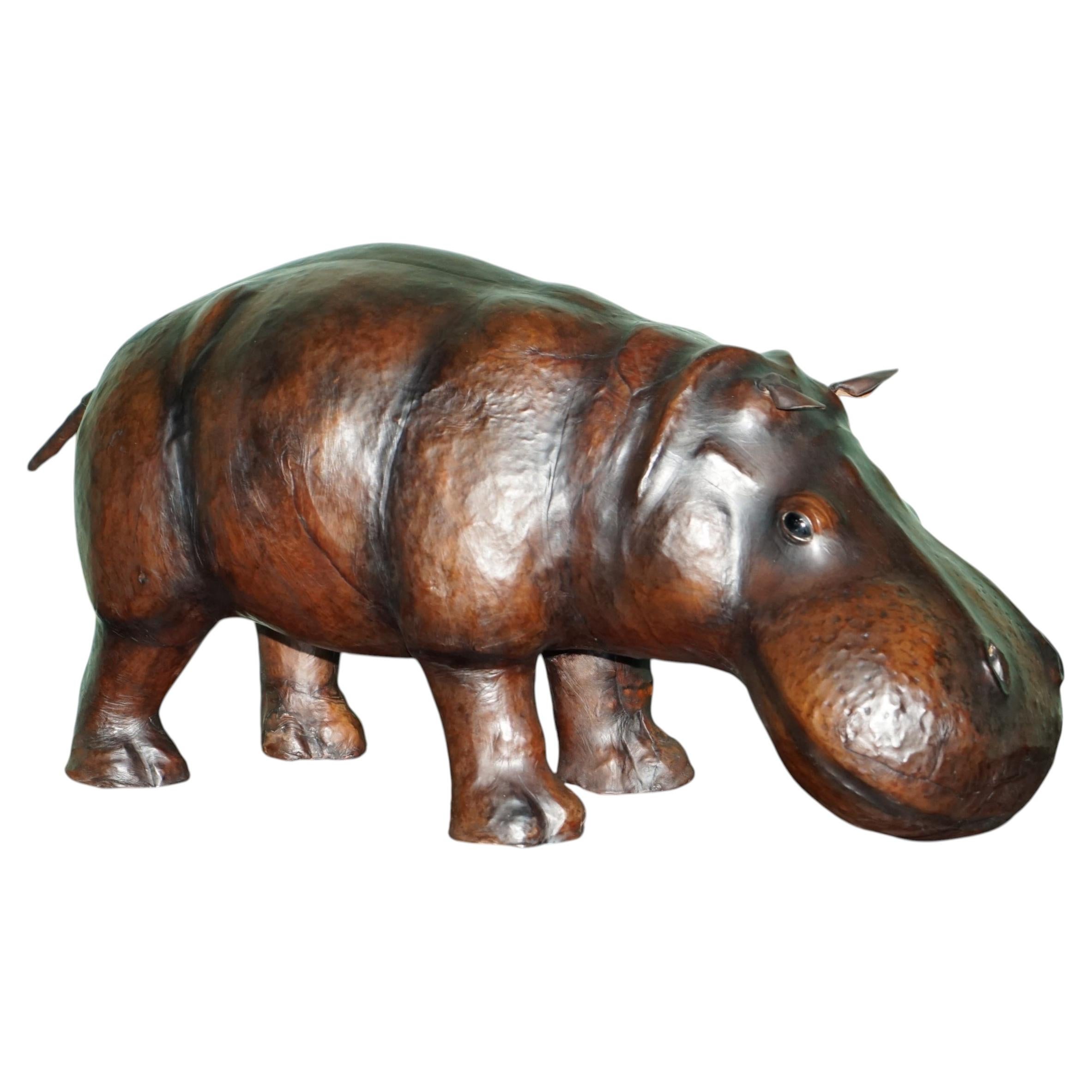 1930's Large Liberty's London Omersa Brown Leather Hippopotamus Footstool Stool