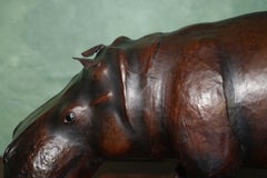 1930's Large Liberty's London Omersa Brown Leather Hippopotamus Footstool Stool