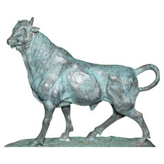 ANTiQUE VERDIGRIS BRONZE ANTOINE LOUIS BARYE 1795-1875 SIGNED BULL COW STATUE