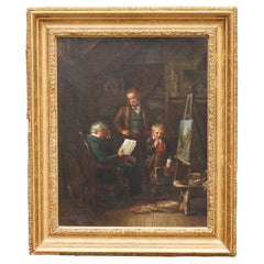 DINAMORE 19TH CENTURY OIL PAINTING "THE ART TEACHER" AFTER GUiLLEMIN 1847
