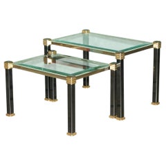 PAIR OF VINTAGE MID CENTURY 1970'S CHROME & BEVELLED GLASS NEST OF SiDE TABLES