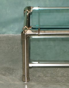 VINTAGE MID CENTURY MODERN VENITIAN CUT GLASS & CHROME FRAMED COCKTAiL TABLE