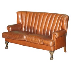 TETRAD FLUTED BACK MUSTANG BROWN LEATHER WiNGBACK THREE SEAT LOUNGE SOFA SETTEE