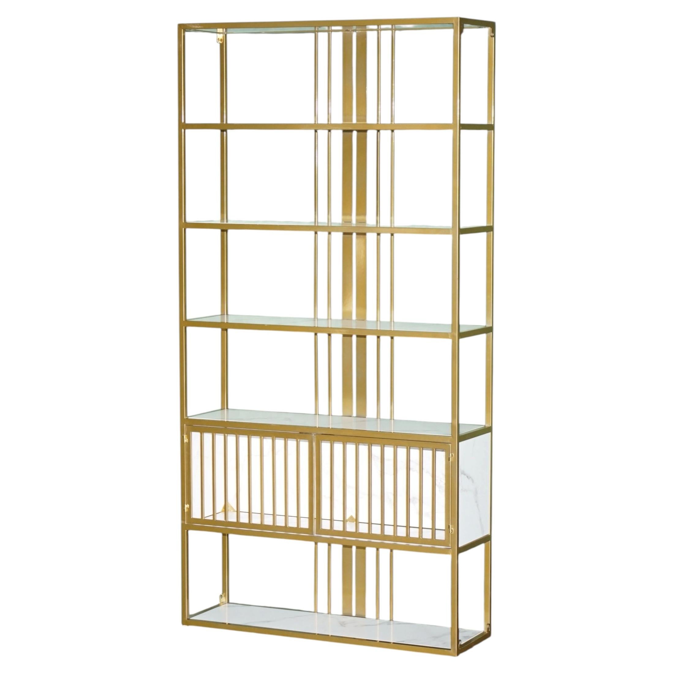 LOVELY COMTEMPORARY GILT FRAMED DiSPLAY BOOKCASE BOOKSHELF FAUX MARBLE SHELVES For Sale