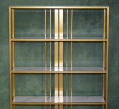 LOVELY COMTEMPORARY GILT FRAMED DiSPLAY BOOKCASE BOOKSHELF FAUX MARBLE SHELVES