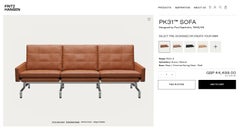 SOFÁ DE CUERO VINTAGE ORIGINAL RESTAURADO DE FRITZ HANSEN, MODELO PK31 DISEÑADO POR POUL KJÆRHOLM, CON EL SELLO DE LA MARCA