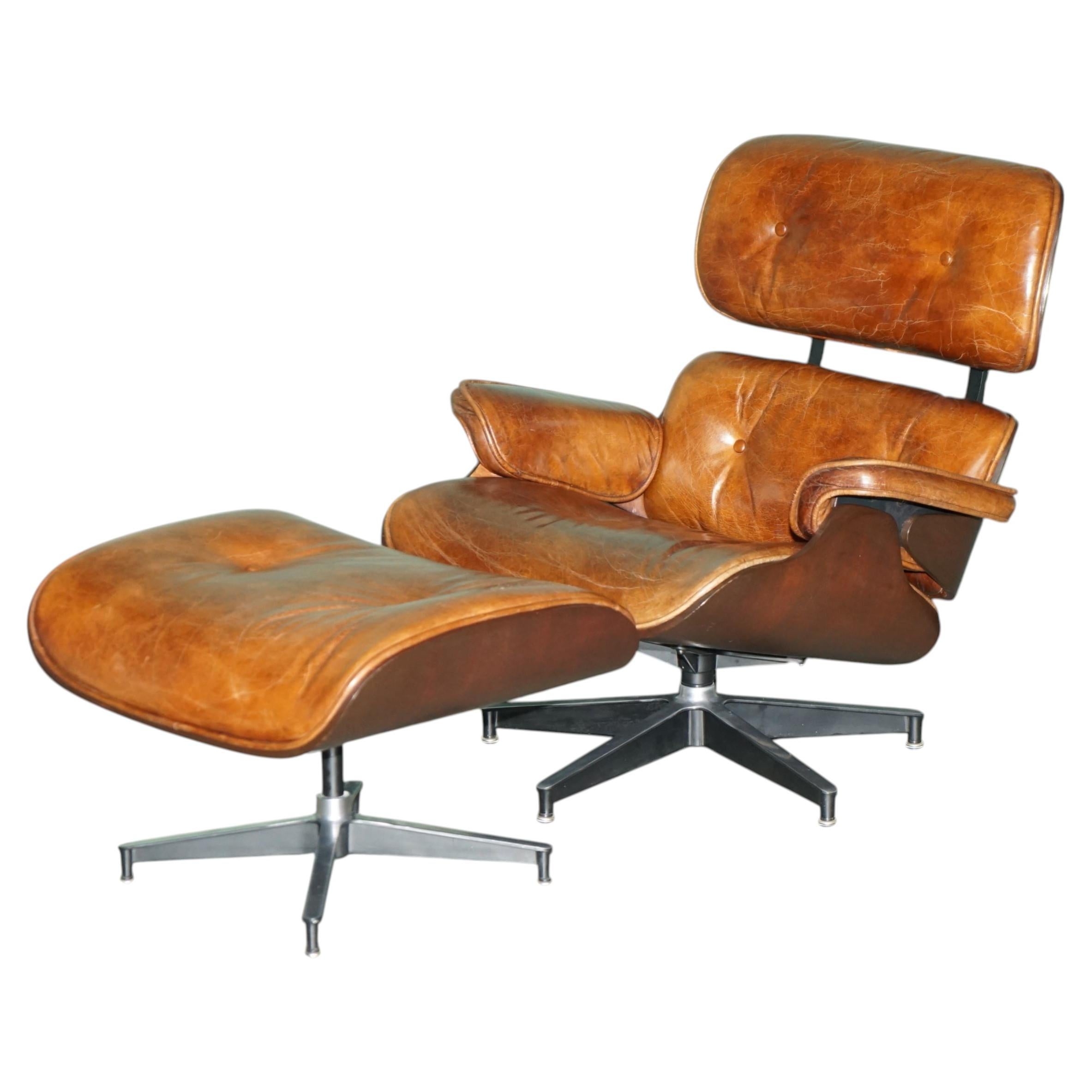 Bequemer Artsome Lounge Sessel & Ottomane aus braunem Leder mit Bugholzgestell