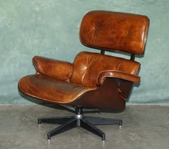 Comfortable Artsome Brown Leather Lounge Armchair & Ottoman with Bentwood Frame