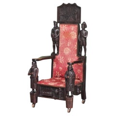 IMPORTANTE: SILLÓN ANTIGUO ÚNICO EN SU GÉNERO, TALLADO A MANO, DE «OTELO» Y «MACBETH» DE SHAKESPEARE