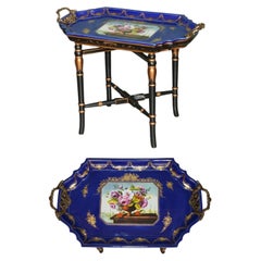 STUNNiNG WONG LEE 1895 STAMPED COBALT BLUE PORCELAIN & GILT METAL TRAY TABLE
