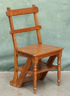 ANTIQUE 1880 METAMORPHIC ARTS & CRAFTS LiBRARY STEPS IN TIGER ENGLISH OAK