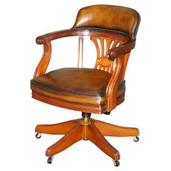 STUNNING VINTAGE FULLY RESTORED HAND DYED BROWN LEATHER CAPTAINS DIRECTORS CHAiR