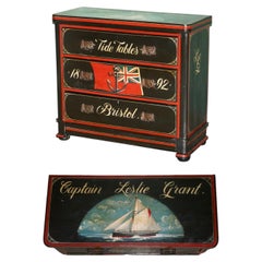 ANTiQUE 1892 DATED HAND PAINTED NAUTICAL SHIPS SEA BRISTOL CHEST OF DRAWER