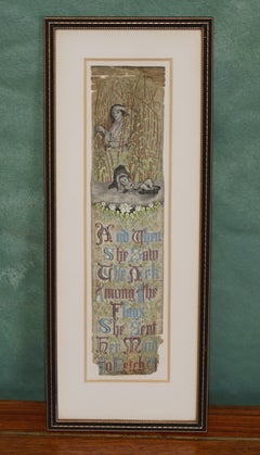 PAIR OF ANTiQUE VICTORIAN SILK SAMPLER EMBROIDERED PANELS AFTER WILLIAM MORRIS
