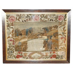 IMPORTANT 1834 NEEDLEWORK STUMPWORK SAMPLER IN ANTiQUE WILLIAM IV HARDWOOD FRAME
