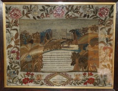 IMPORTANT 1834 NEEDLEWORK STUMPWORK SAMPLER IN ANTiQUE WILLIAM IV HARDWOOD FRAME