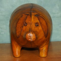 OLD STOCK LIBERTY LONDON STYLE OMERSA BROWN LEATHER FOOTSTOOL ENGLiSH PIG RHINO