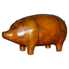 OLD STOCK LIBERTY LONDON STYLE OMERSA BROWN LEATHER FOOTSTOOL ENGLiSH PIG RHINO