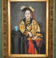 LARGE CHiNESE SCHOOL OIL PORTRAIT OF AN IMPERIAL COURT LADY QING DYNASTY STYLE