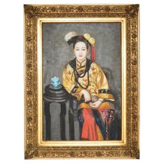 LARGE CHiNESE SCHOOL OIL PORTRAIT OF AN IMPERIAL COURT LADY QING DYNASTY STYLE