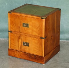 PAIR OF HARRODS KENNEDY MiLITARY CAMPAIGN SIDE END TABLE DRAWERS GREEN LEATHER