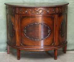 FiNE ANTIQUE VICTORIAN FLAMED HARDWOOD DEMI LUNE SIDEBOARD WITH SINGLE DRAWER
