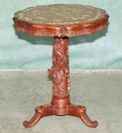 ANTiQUE CHINESE 1880 MOTHER OF PEARL INLAID DRAGON BASE CARVED OCCASIONAL TABLE