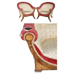 PAIR OF REGENCY 1820 HARDWOOD MARQUETRY INLAID LIBRARY ARMCHAiRS FOR RESTORATION