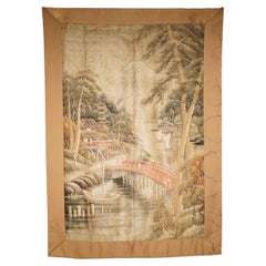 MONUMENTAL ANTiQUE JAPANESE MEIJI PERIOD HAND EMBROIDERED SILK TAPESTRY CIR 1880