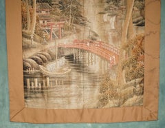 MONUMENTAL ANTiQUE JAPANESE MEIJI PERIOD HAND EMBROIDERED SILK TAPESTRY CIR 1880