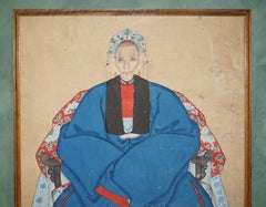 LARGE 106X75CM ANTiQUE CHINESE ANCESTOR PORTRAIT OF A LADY QING DYNASTY STYLE