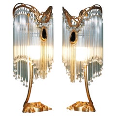 ATTRIBUTED TO HECTOR GUIMARD ART NOUVEAU 1920 GILT BRONZE GLASS TABLE LAMPs