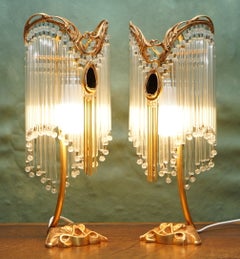 ATTRIBUTED TO HECTOR GUIMARD ART NOUVEAU 1920 GILT BRONZE GLASS TABLE LAMPs