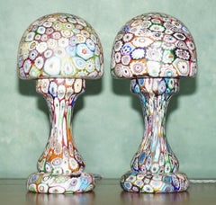 EXQUISITE PAiR OF ANTIQUE MURANO MILLEFIORI ITALIAN GLASS MUSHROOM TABLE LAMPS