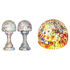 EXQUISITE PAiR OF ANTIQUE MURANO MILLEFIORI ITALIAN GLASS MUSHROOM TABLE LAMPS