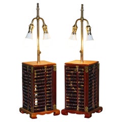 RESTORED PAIR OF CHINESE HARDWOOD ABACUS SUANPAN TABLE LAMPS WITH BRASS FiTTINGS