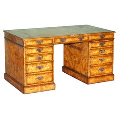 THEODORE ALEXANDER BURR & BURL TiMBER LEATHER TOPPED COMPUTER PEDESTAL DESK