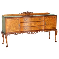 STUNNING 1940s BURR WALNUT QUEEN ANNE STYLE SIDEBOARD CABINET PART OF SUITE