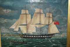 SUBLIME E. N. LAW 19TH CENTURY BRiTISH MARITIME OIL PAINTING THREE MASTED SHIP