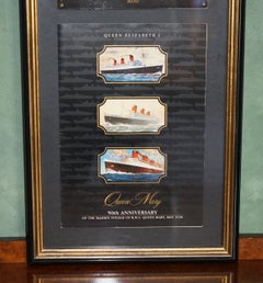 QUEEN ELIZABETH II QE2 CUNARD QUEEN MARY 50TH ANNiVERSARY MENU 1986 FRAMED
