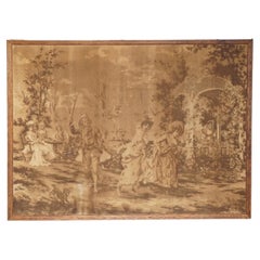 FINE LARGE 19TH CENTURY CiRCA 1890 FRENCH WOVEN TAPESTRY ROMANTIC GARDEN SCENE
