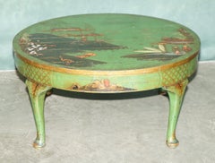 STUNNiNG ANTIQUE CHINESE CHINOISERIE GREEN LACQUER LOW TABLE HAND PAINTED C.1900