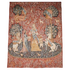 LARGE VINTAGE LADY & THE UNICORN À MON SEUL DÉSIR FRENCH TAPESTRY WALL HANGiNG