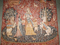 LARGE VINTAGE LADY & THE UNICORN À MON SEUL DÉSIR FRENCH TAPESTRY WALL HANGiNG